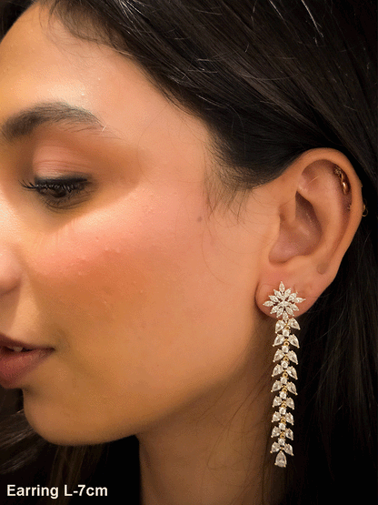 AD and white stones studded classy long earrings