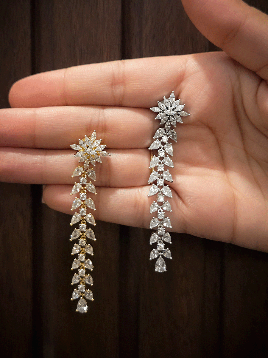 AD and white stones studded classy long earrings
