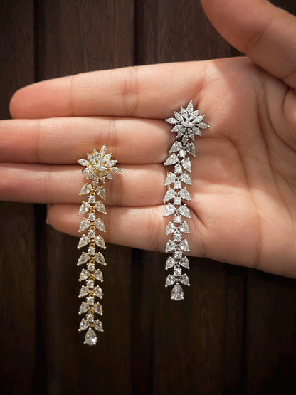 AD and white stones studded classy long earrings