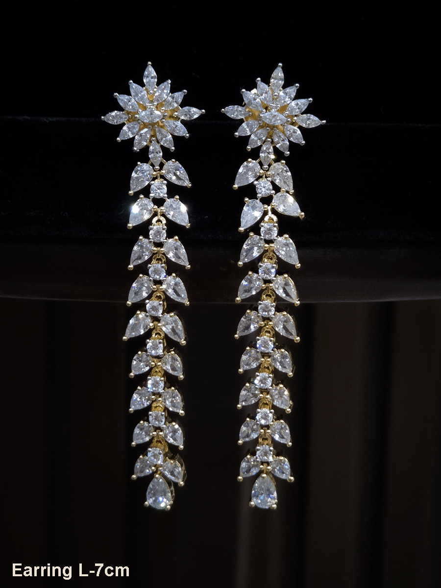 AD and white stones studded classy long earrings