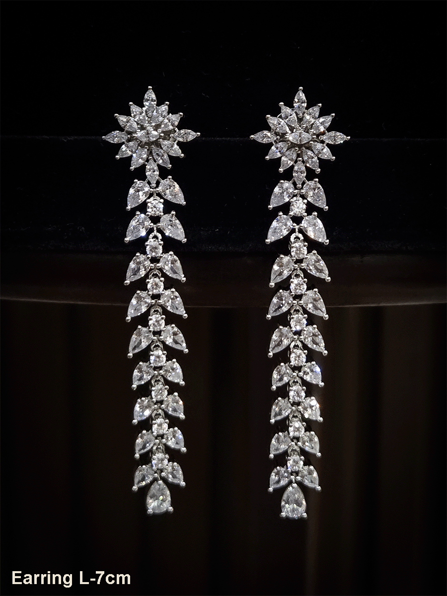 AD and white stones studded classy long earrings