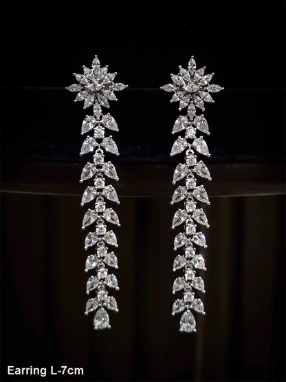 AD and white stones studded classy long earrings