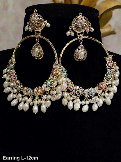 12cm long jadau chandbalies with pearl drops