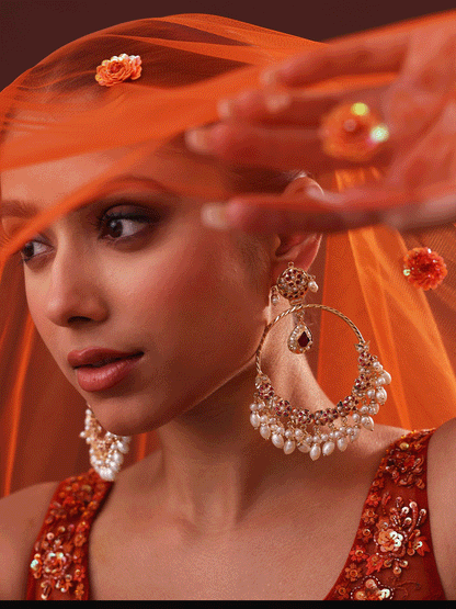 12cm long jadau chandbalies with pearl drops