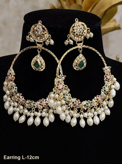 12cm long jadau chandbalies with pearl drops