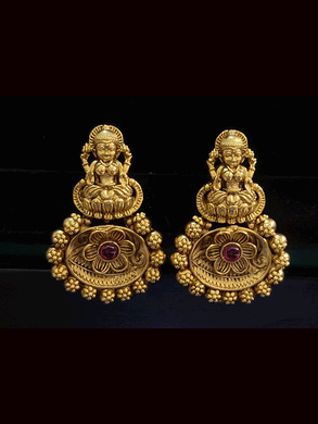 Laxmiji motif on top of oval flower design ruby stone earrings(L-5cm)