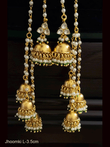 Paachi kundan 3.5cm long kashmiri jhoomki with three jhoomki hanging
