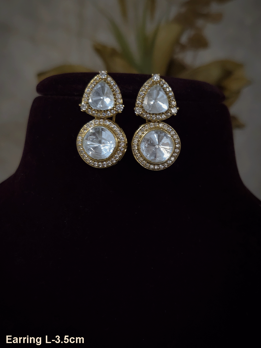 Circular and triangular moissanite with AD outline classy earrings
