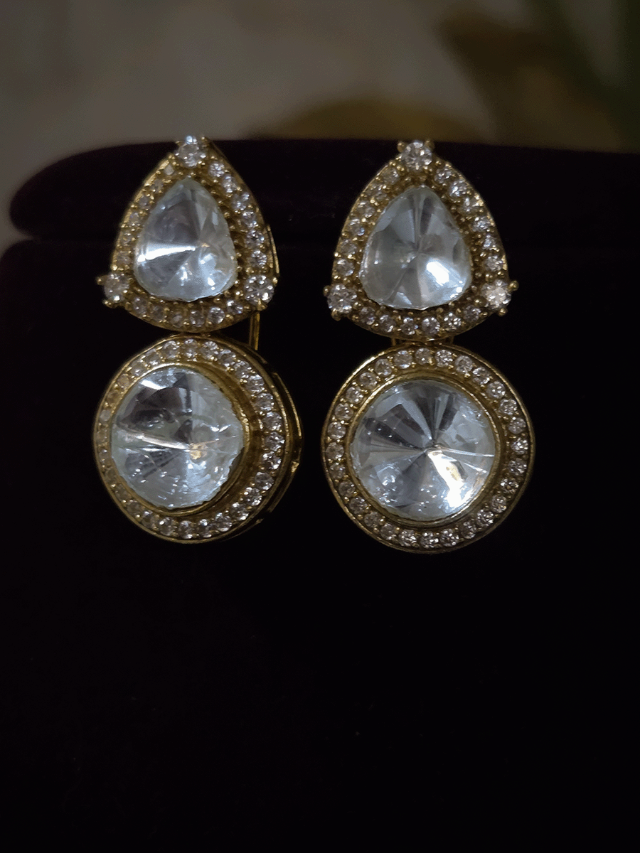 Circular and triangular moissanite with AD outline classy earrings