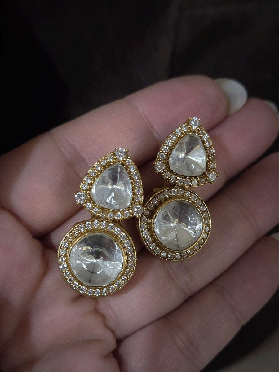 Circular and triangular moissanite with AD outline classy earrings