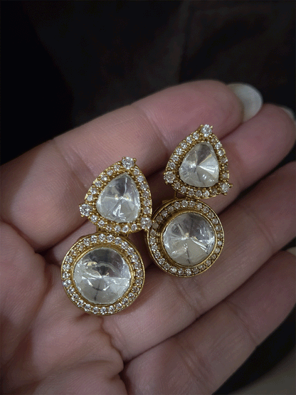 Circular and triangular moissanite with AD outline classy earrings