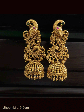 Peacock top design bead hanging jhoomki with coloured stones