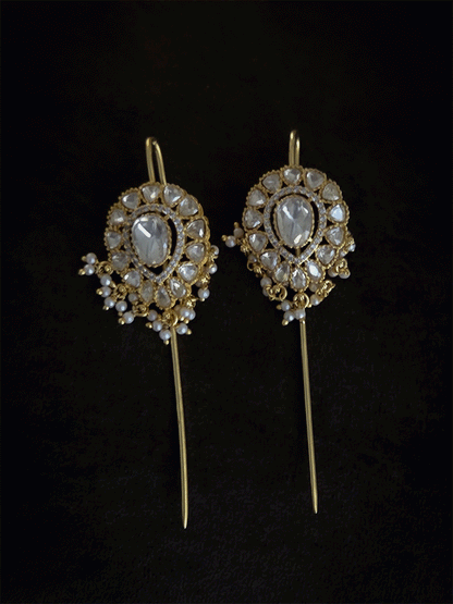 Leaf shaped moissanite earcuff with pearl hangings
