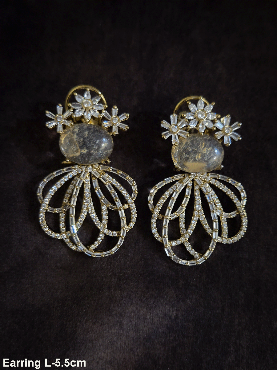 Three Baguette flower top earrings with oval coloured stones and loop design