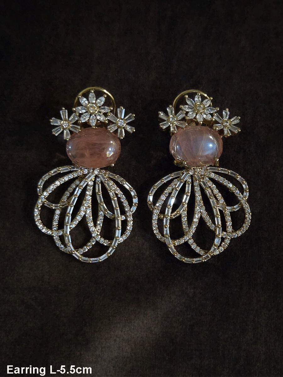 Three Baguette flower top earrings with oval coloured stones and loop design
