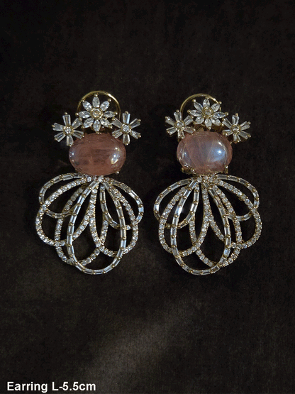 Three Baguette flower top earrings with oval coloured stones and loop design
