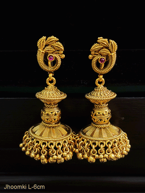 Peacock top with ruby stone jhoomki with gold bead in the middle