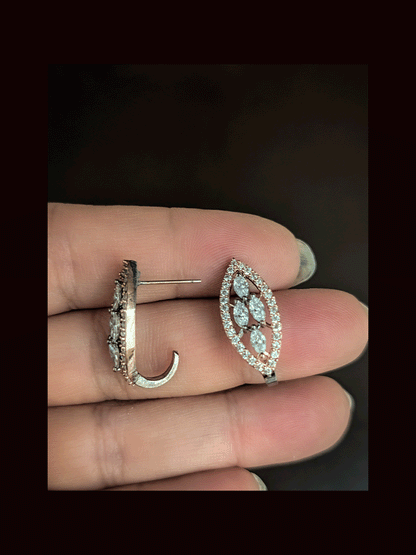 Leaf shaped AD outline with tear drop stones half bali earrings(2.5cm)