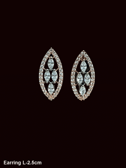 Leaf shaped AD outline with tear drop stones half bali earrings(2.5cm)