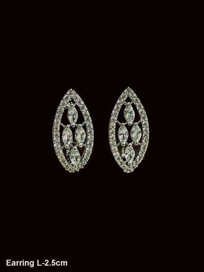 Leaf shaped AD outline with tear drop stones half bali earrings(2.5cm)