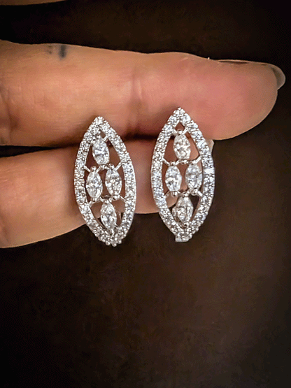 Leaf shaped AD outline with tear drop stones half bali earrings(2.5cm)
