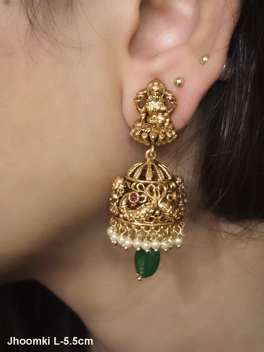 Laxmiji top with peacock domb green drop jhoomki 5.5cm