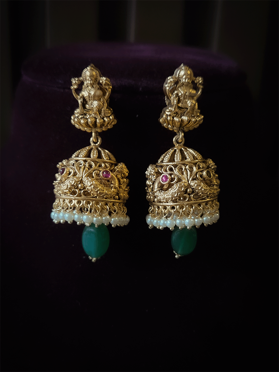Laxmiji top with peacock domb green drop jhoomki 5.5cm