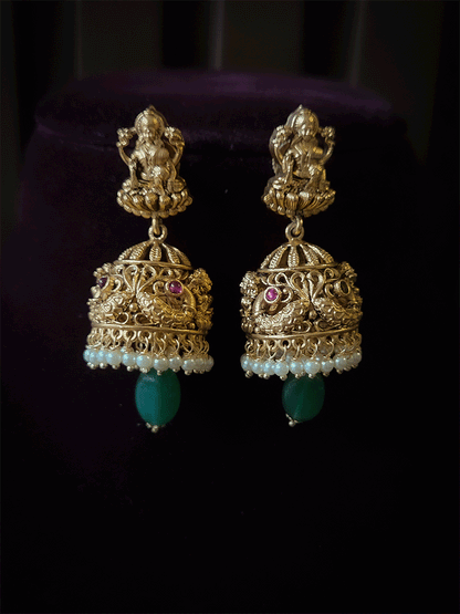 Laxmiji top with peacock domb green drop jhoomki 5.5cm