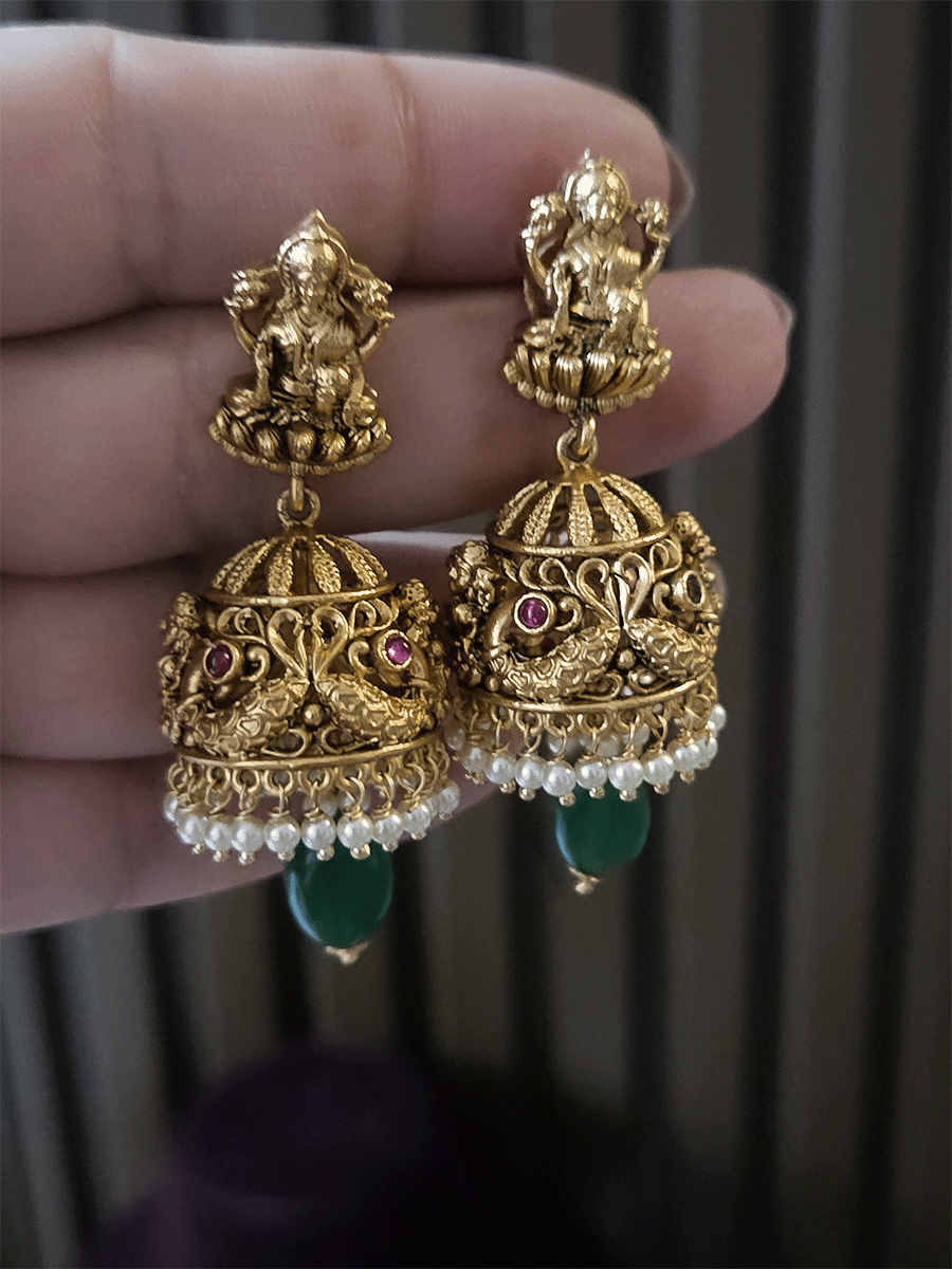 Laxmiji top with peacock domb green drop jhoomki 5.5cm
