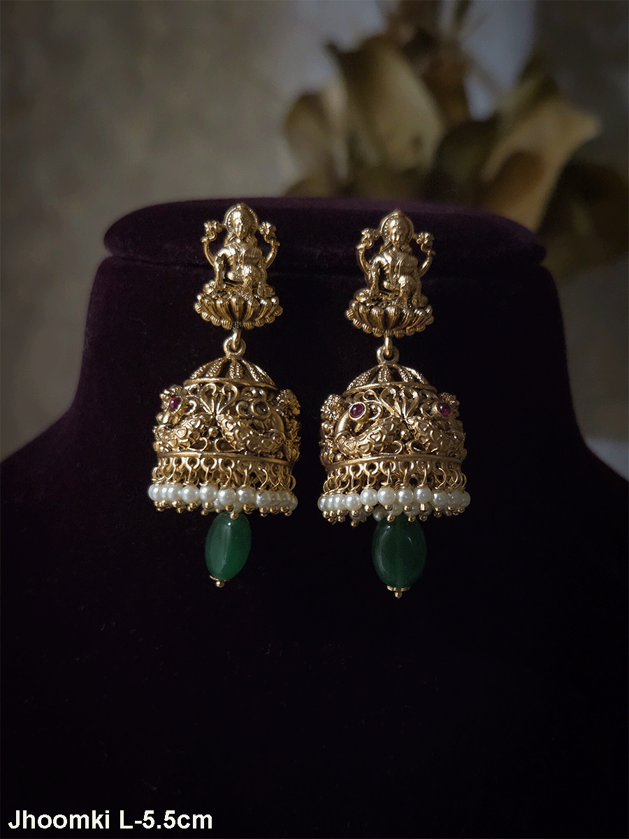 Laxmiji top with peacock domb green drop jhoomki 5.5cm
