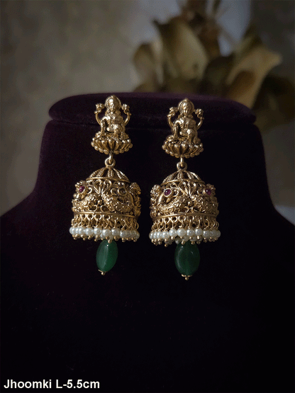 Laxmiji top with peacock domb green drop jhoomki 5.5cm