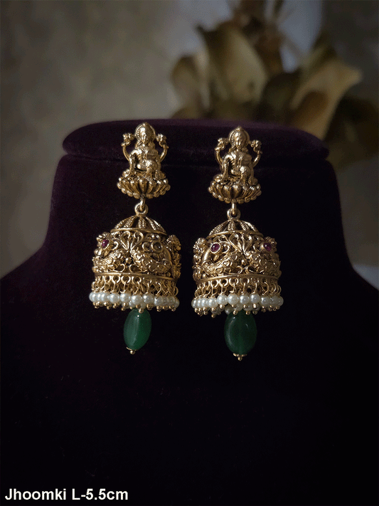 Laxmiji top with peacock domb green drop jhoomki 5.5cm