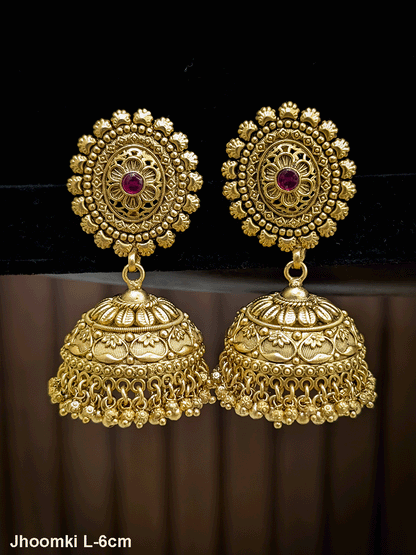 Oval top with flower center design traditional jhoomkies