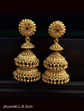 Three tier flower top with ruby stone jhoomki