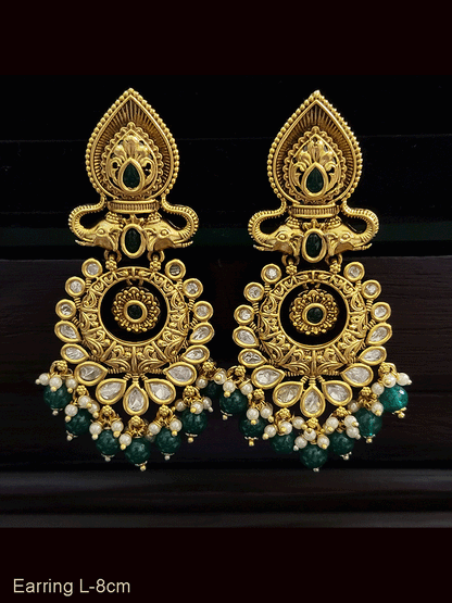 Leaf top elephant design coloured stones polki earrings