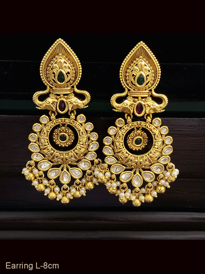 Leaf top elephant design coloured stones polki earrings
