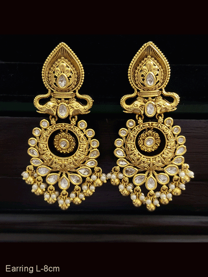 Leaf top elephant design coloured stones polki earrings