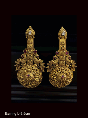 Long indicate design with circular lower paisley design earrings with both side peacocks
