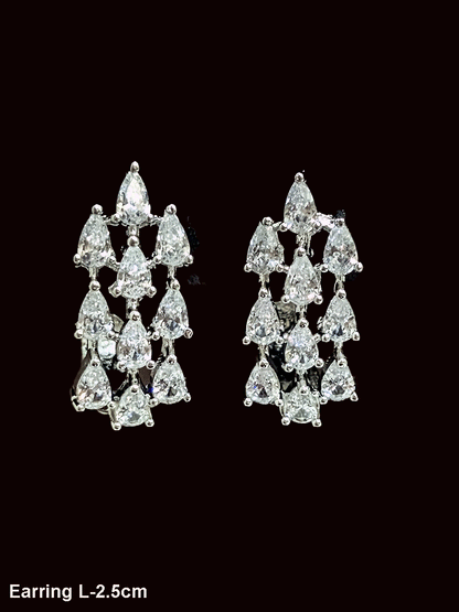 Tear drop shaped half bali design silver finish AD earrings(2.5cm)