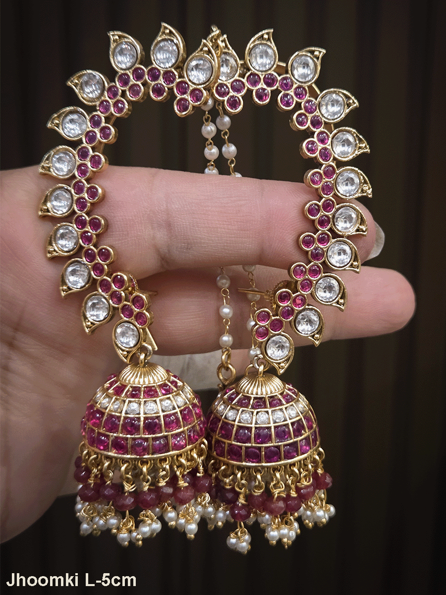 Kundan studded in paisley design earcuffs with jhoomki