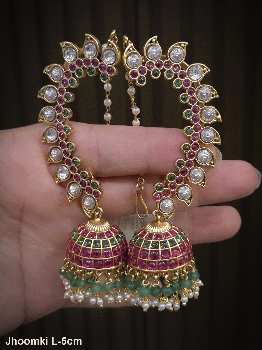 Kundan studded in paisley design earcuffs with jhoomki