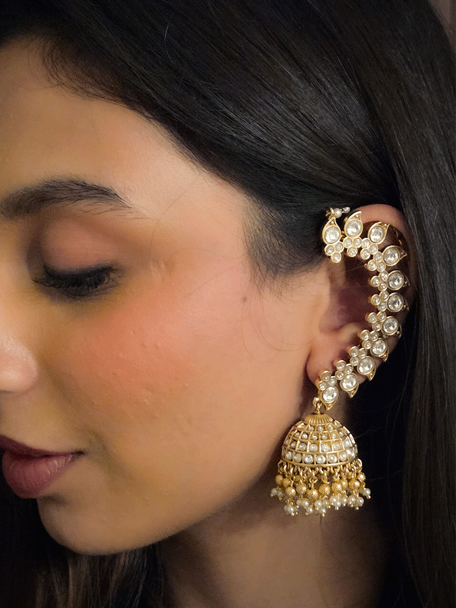 Kundan studded in paisley design earcuffs with jhoomki