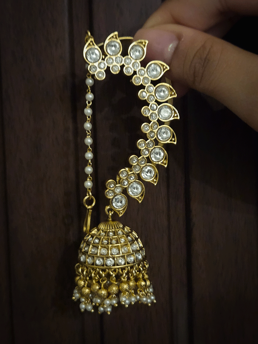 Kundan studded in paisley design earcuffs with jhoomki