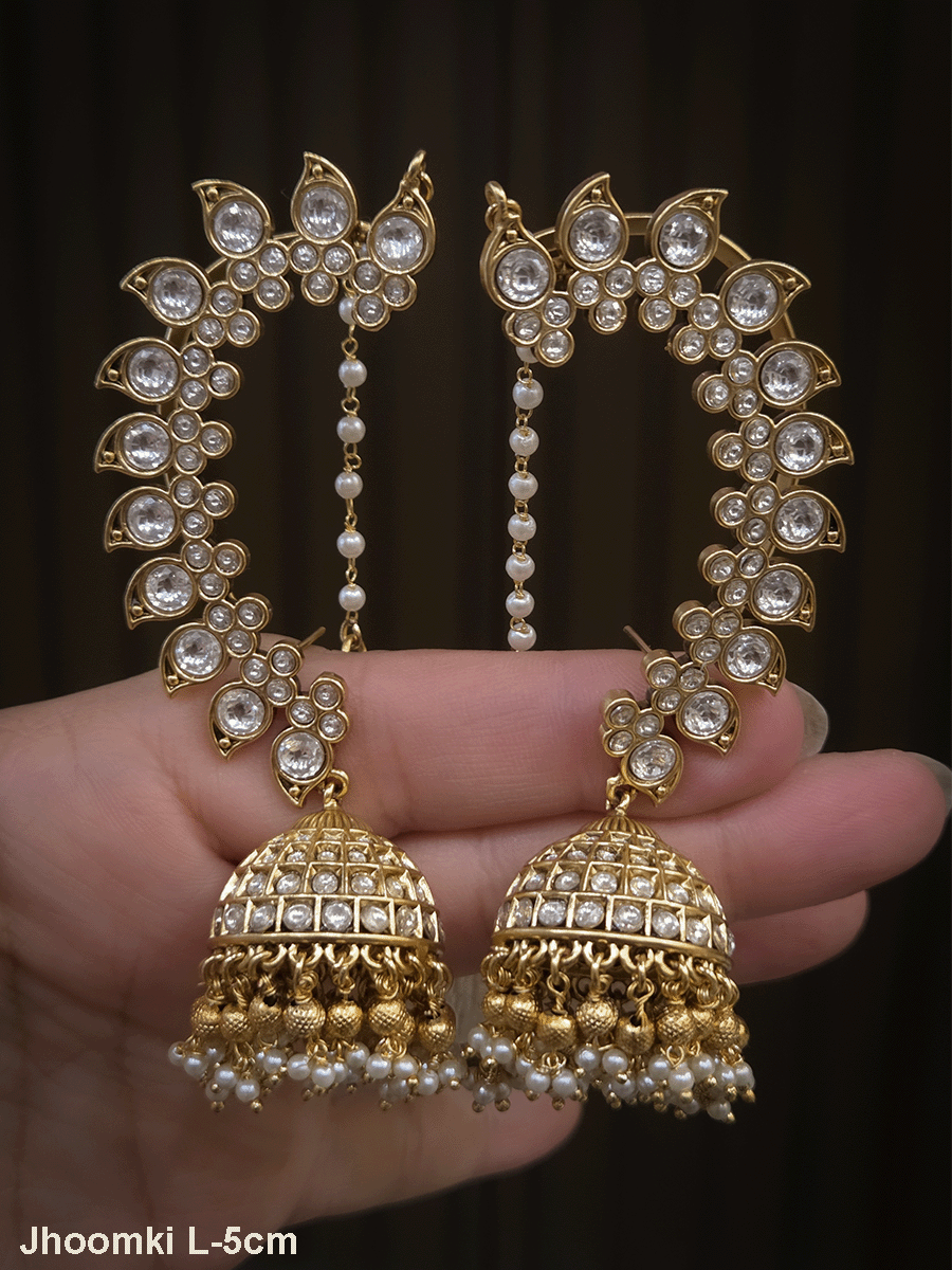 Kundan studded in paisley design earcuffs with jhoomki