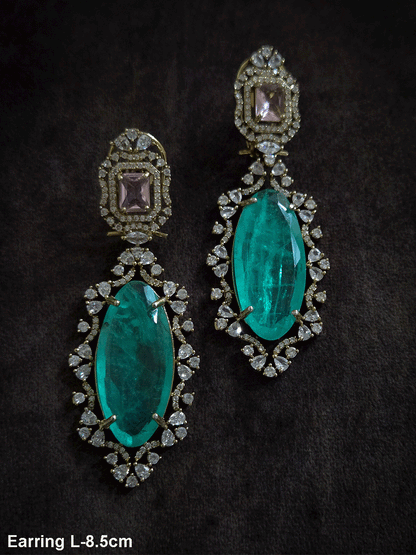Rectangular top and Oval bottom stone in AD setting 8.5cm long earrings