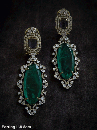Rectangular top and Oval bottom stone in AD setting 8.5cm long earrings