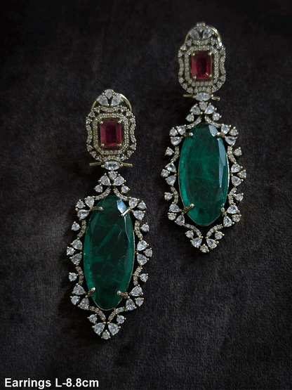 Rectangular top and Oval bottom stone in AD setting 8.5cm long earrings
