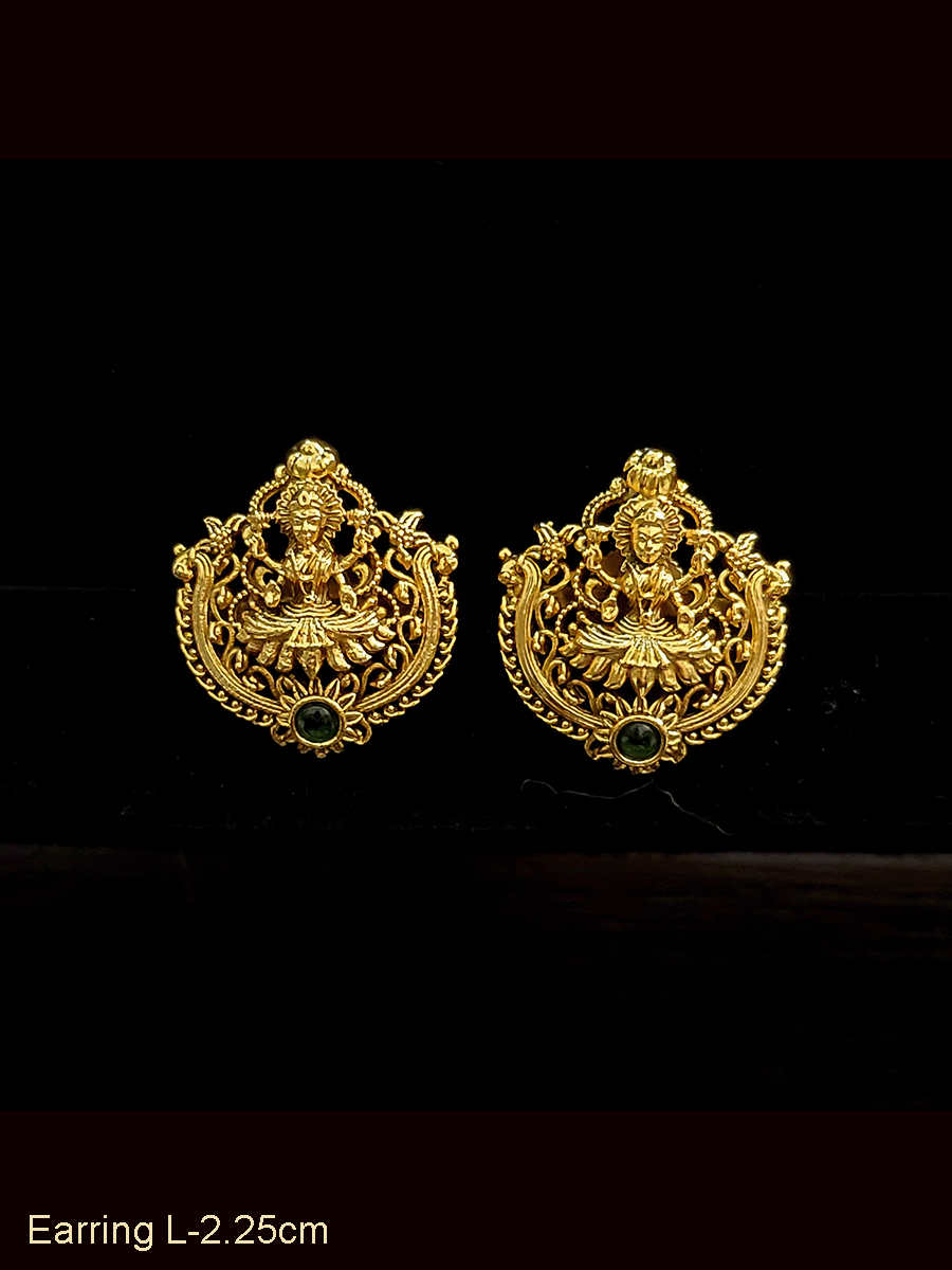 Laxmiji studs with coloured stone at bottom