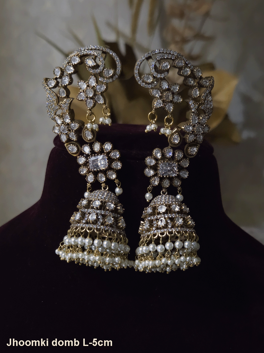 Kundan studded mehendi polish earcuffs with 5cm long bead hangings  jhoomki
