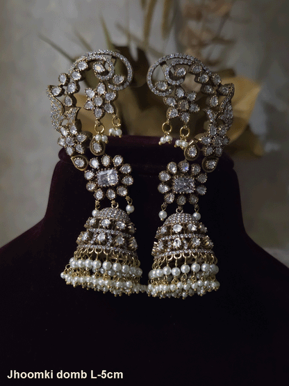Kundan studded mehendi polish earcuffs with 5cm long bead hangings  jhoomki